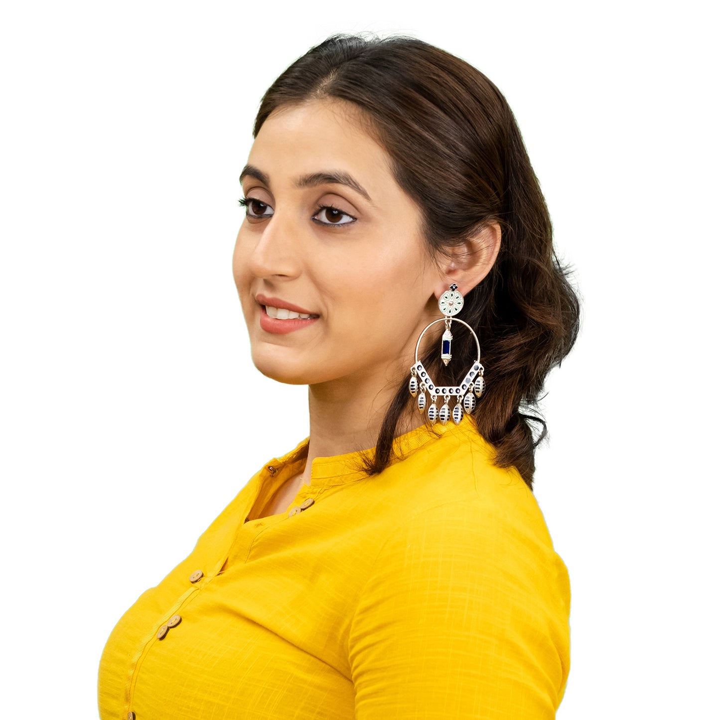 Matte Antique Gold Plated CZ,Artificial Meenakari Chandbali Drop Dangle Long Earrings for women (SJE_271_S)