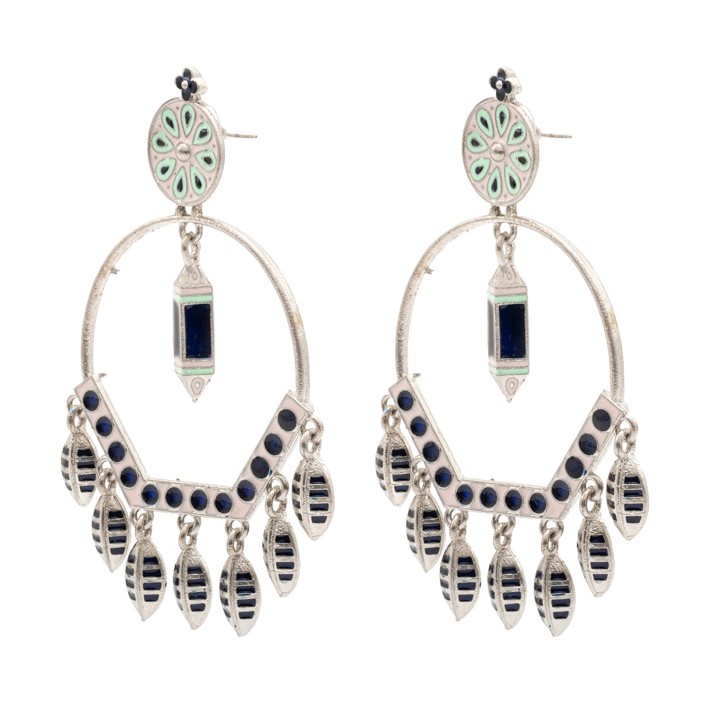 Matte Antique Gold Plated CZ,Artificial Meenakari Chandbali Drop Dangle Long Earrings for women (SJE_271_S)