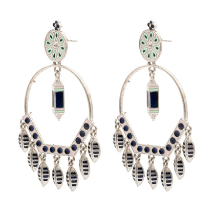 Matte Antique Gold Plated CZ,Artificial Meenakari Chandbali Drop Dangle Long Earrings for women (SJE_271_S)