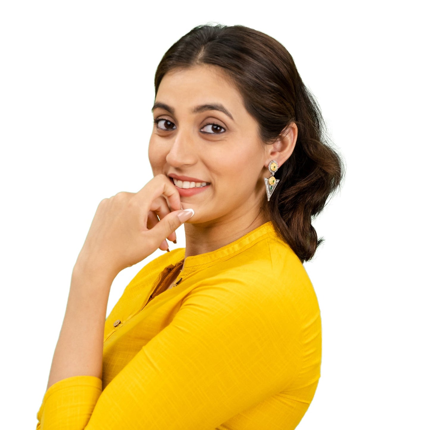 Antique Dual Two Tone Plated Traditional Floral Bird Design with Pearls Drop Long Earrings for Women (SJE_281_S_G)