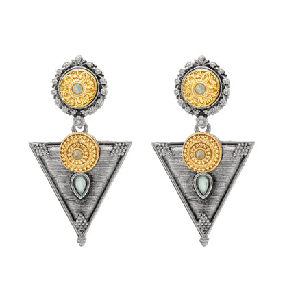 Antique Dual Two Tone Plated Traditional Floral Bird Design with Pearls Drop Long Earrings for Women (SJE_281_S_LG)