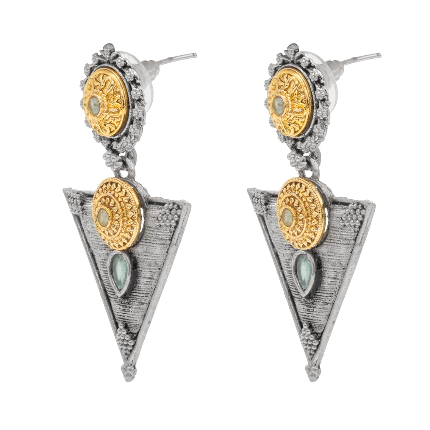 Antique Dual Two Tone Plated Traditional Floral Bird Design with Pearls Drop Long Earrings for Women (SJE_281_S_LG)