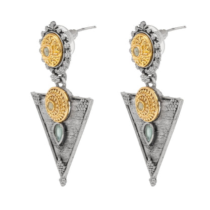 Antique Dual Two Tone Plated Traditional Floral Bird Design with Pearls Drop Long Earrings for Women (SJE_281_S_LG)