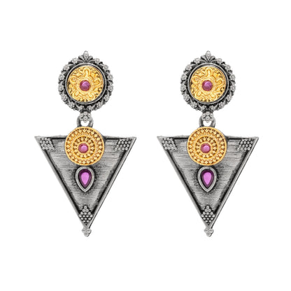 Antique Dual Two Tone Plated Traditional Floral Bird Design with Pearls Drop Long Earrings for Women (SJE_281_S_M)