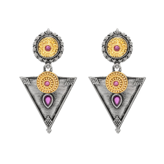 Antique Dual Two Tone Plated Traditional Floral Bird Design with Pearls Drop Long Earrings for Women (SJE_281_S_M)