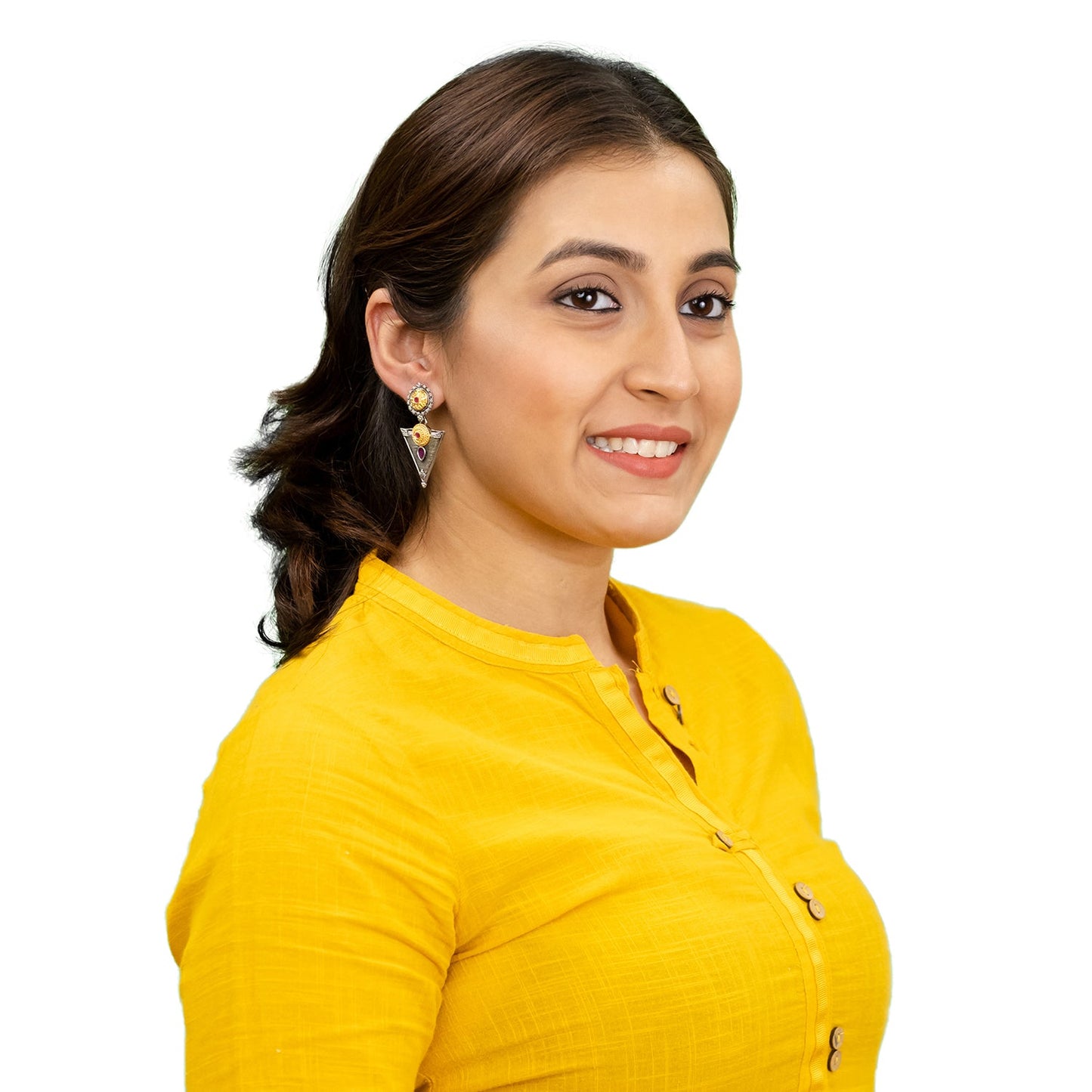 Antique Dual Two Tone Plated Traditional Floral Bird Design with Pearls Drop Long Earrings for Women (SJE_281_S_M)