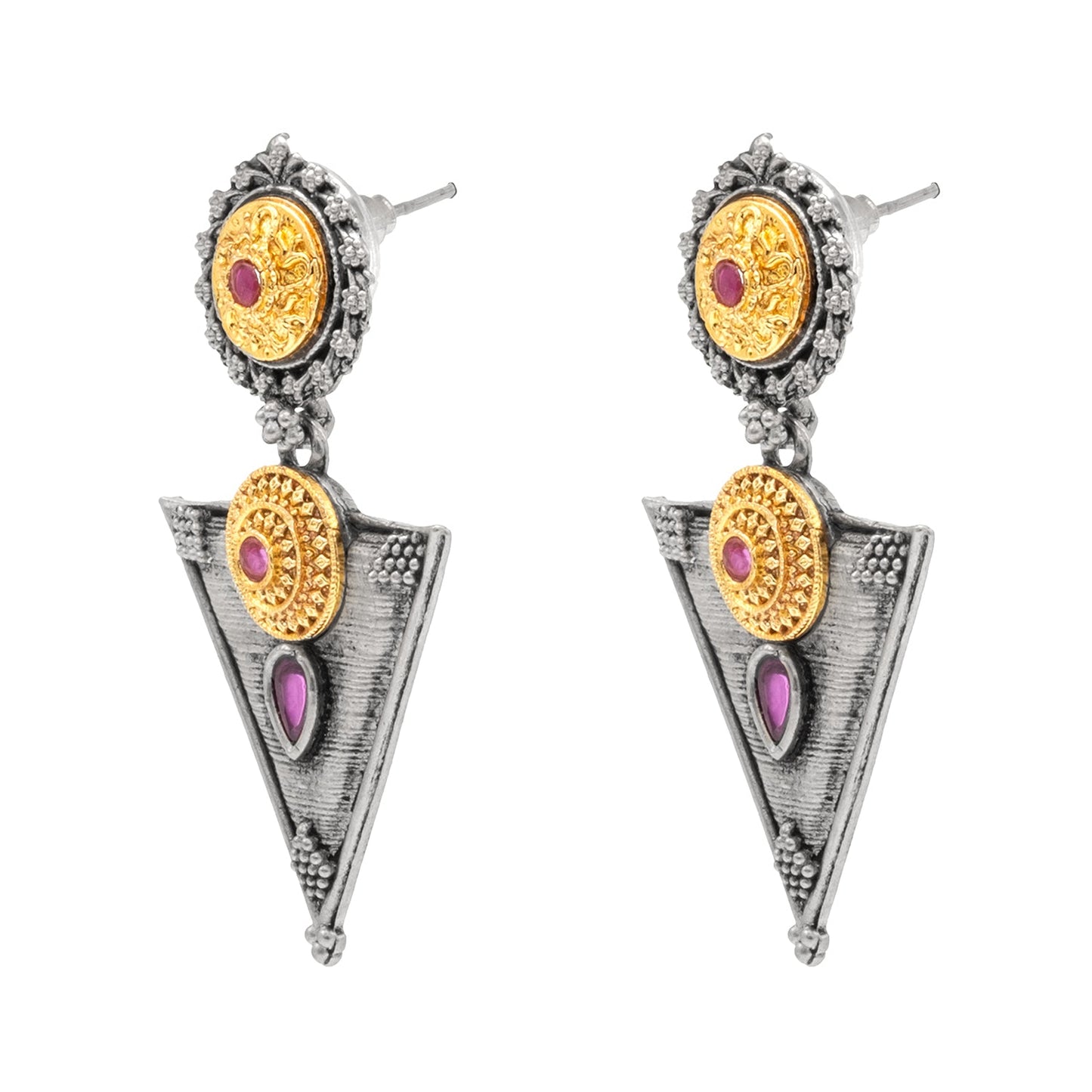 Antique Dual Two Tone Plated Traditional Floral Bird Design with Pearls Drop Long Earrings for Women (SJE_281_S_M)