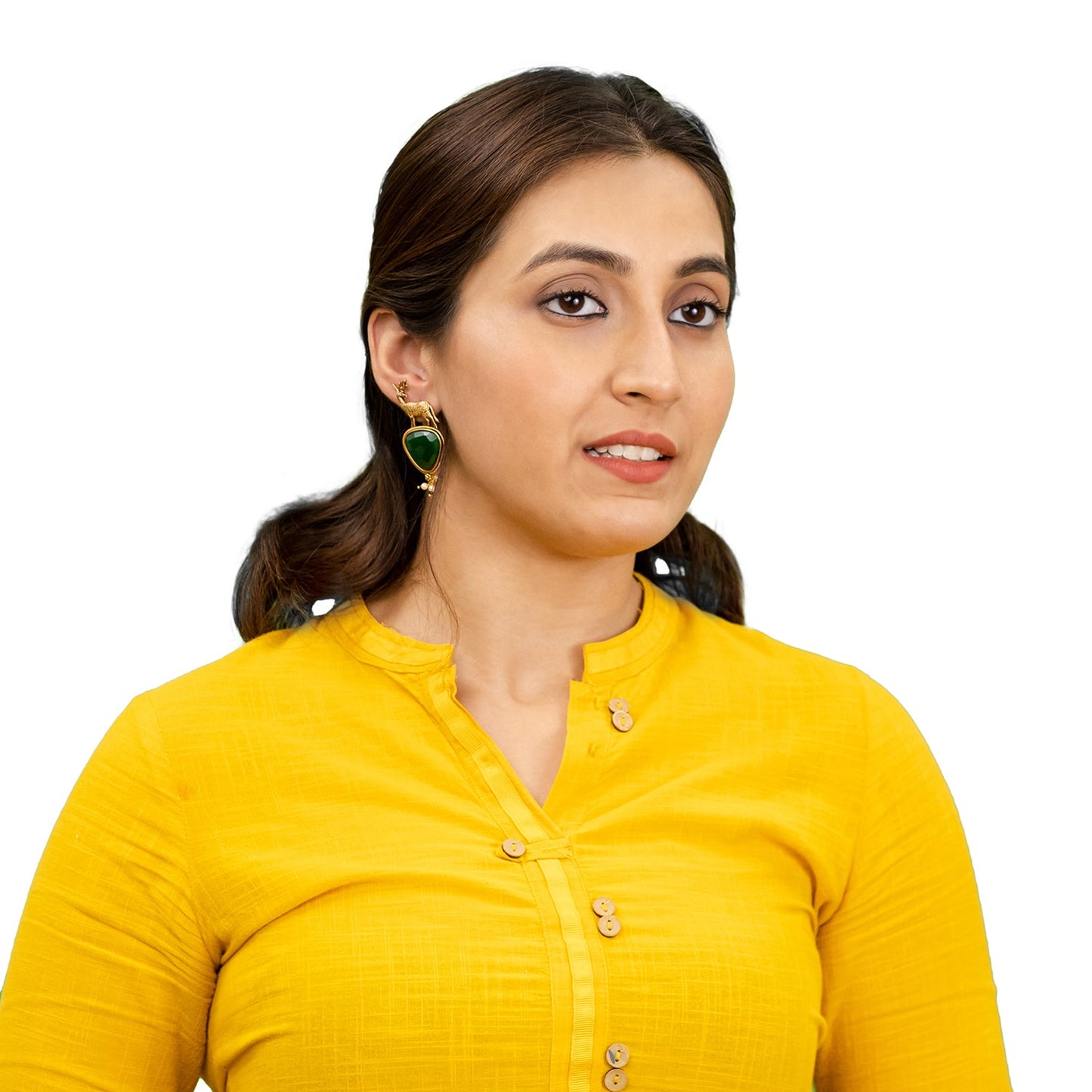 Traditional Indian Gold Plated CZ, Pearl Studded Deer Design Medium Drop Earring For Women (SJE_287_G_G)