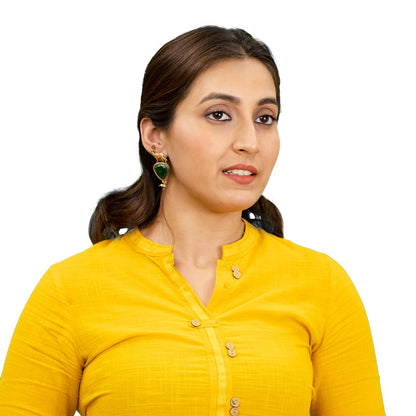 Traditional Indian Gold Plated CZ, Pearl Studded Deer Design Medium Drop Earring For Women (SJE_287_G_G)