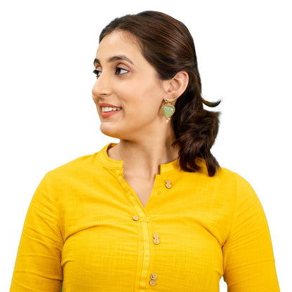 Traditional Indian Gold Plated CZ, Pearl Studded Deer Design Medium Drop Earring For Women (SJE_287_G_LG)
