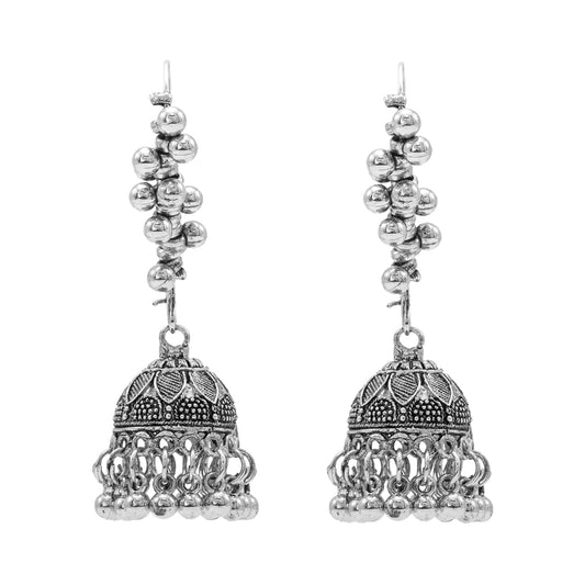 Oxidixed Antique Silver Plated Ear Cuffs Design Peal Hanging Medium Jhumka Jhumki Earring For Women (SJE_291_D1)