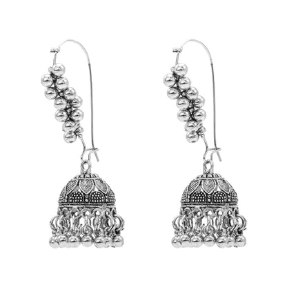 Oxidixed Antique Silver Plated Ear Cuffs Design Peal Hanging Medium Jhumka Jhumki Earring For Women (SJE_291_D1)