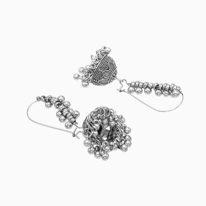 Oxidixed Antique Silver Plated Ear Cuffs Design Peal Hanging Medium Jhumka Jhumki Earring For Women (SJE_291_D1)