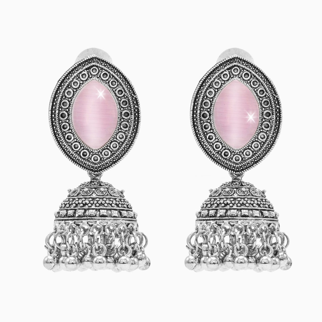 Oxidixed Antique Silver Plated CZ, Studded Medium Jhumki with Pearl Earring For Women (SJE_292_D1_LP)