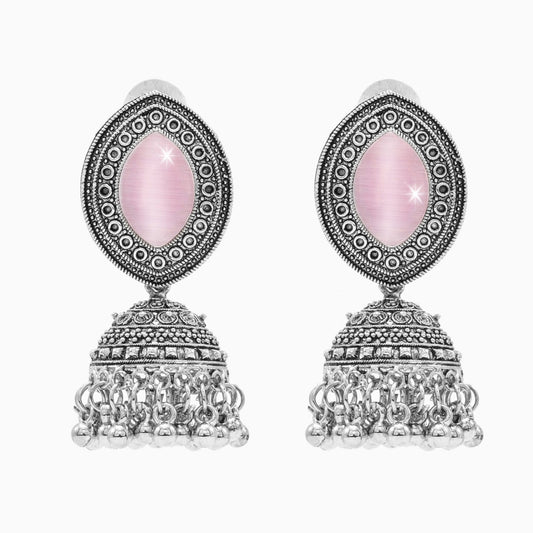 Oxidixed Antique Silver Plated CZ, Studded Medium Jhumki with Pearl Earring For Women (SJE_292_D1_LP)