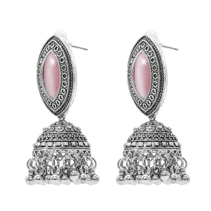 Oxidixed Antique Silver Plated CZ, Studded Medium Jhumki with Pearl Earring For Women (SJE_292_D1_LP)