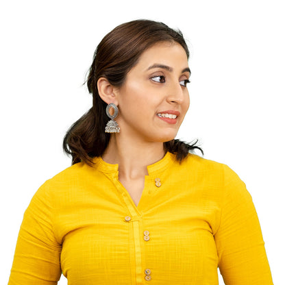 Oxidixed Antique Silver Plated CZ, Studded Medium Jhumki with Pearl Earring For Women (SJE_292_D1_PH)