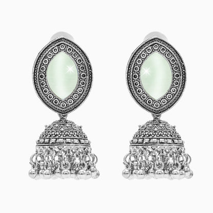Oxidixed Antique Silver Plated CZ, Studded Medium Jhumki with Pearl Earring For Women (SJE_292_D1_LG)
