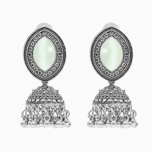 Oxidixed Antique Silver Plated CZ, Studded Medium Jhumki with Pearl Earring For Women (SJE_292_D1_LG)