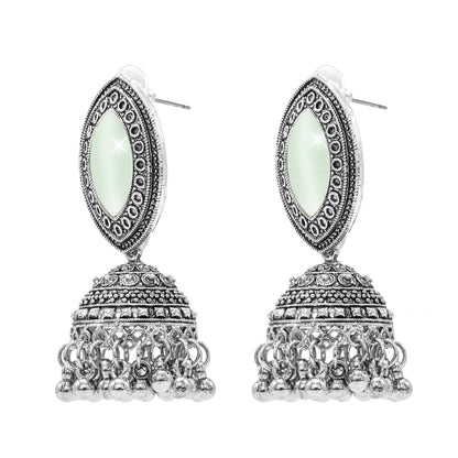 Oxidixed Antique Silver Plated CZ, Studded Medium Jhumki with Pearl Earring For Women (SJE_292_D1_LG)