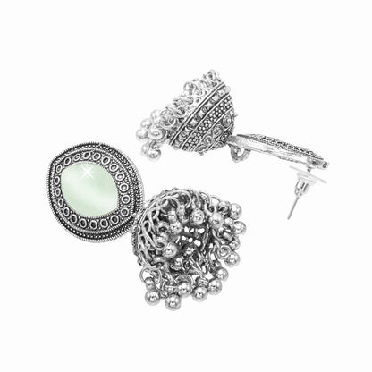 Oxidixed Antique Silver Plated CZ, Studded Medium Jhumki with Pearl Earring For Women (SJE_292_D1_LG)