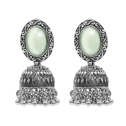 Oxidixed Antique Silver Plated CZ, Studded Medium Jhumki with Pearl Earring For Women (SJE_292_D2_LG)