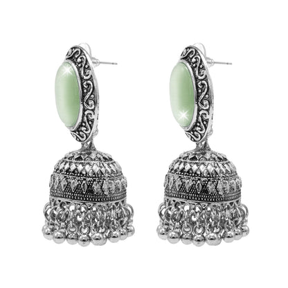 Oxidixed Antique Silver Plated CZ, Studded Medium Jhumki with Pearl Earring For Women (SJE_292_D2_LG)