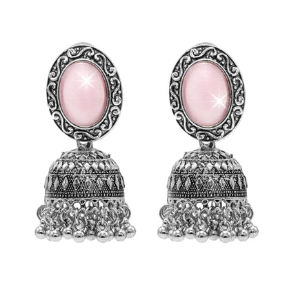 Oxidixed Antique Silver Plated CZ, Studded Medium Jhumki with Pearl Earring For Women (SJE_292_D2_LP)