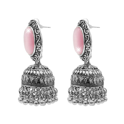Oxidixed Antique Silver Plated CZ, Studded Medium Jhumki with Pearl Earring For Women (SJE_292_D2_LP)