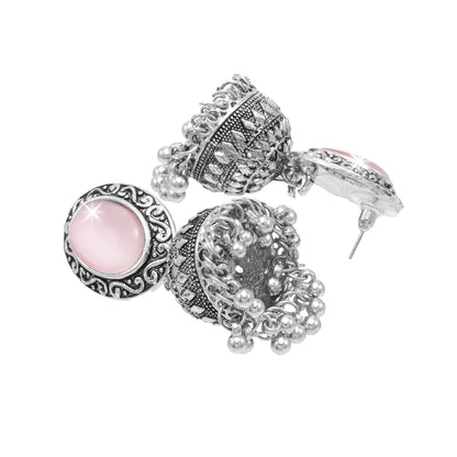 Oxidixed Antique Silver Plated CZ, Studded Medium Jhumki with Pearl Earring For Women (SJE_292_D2_LP)
