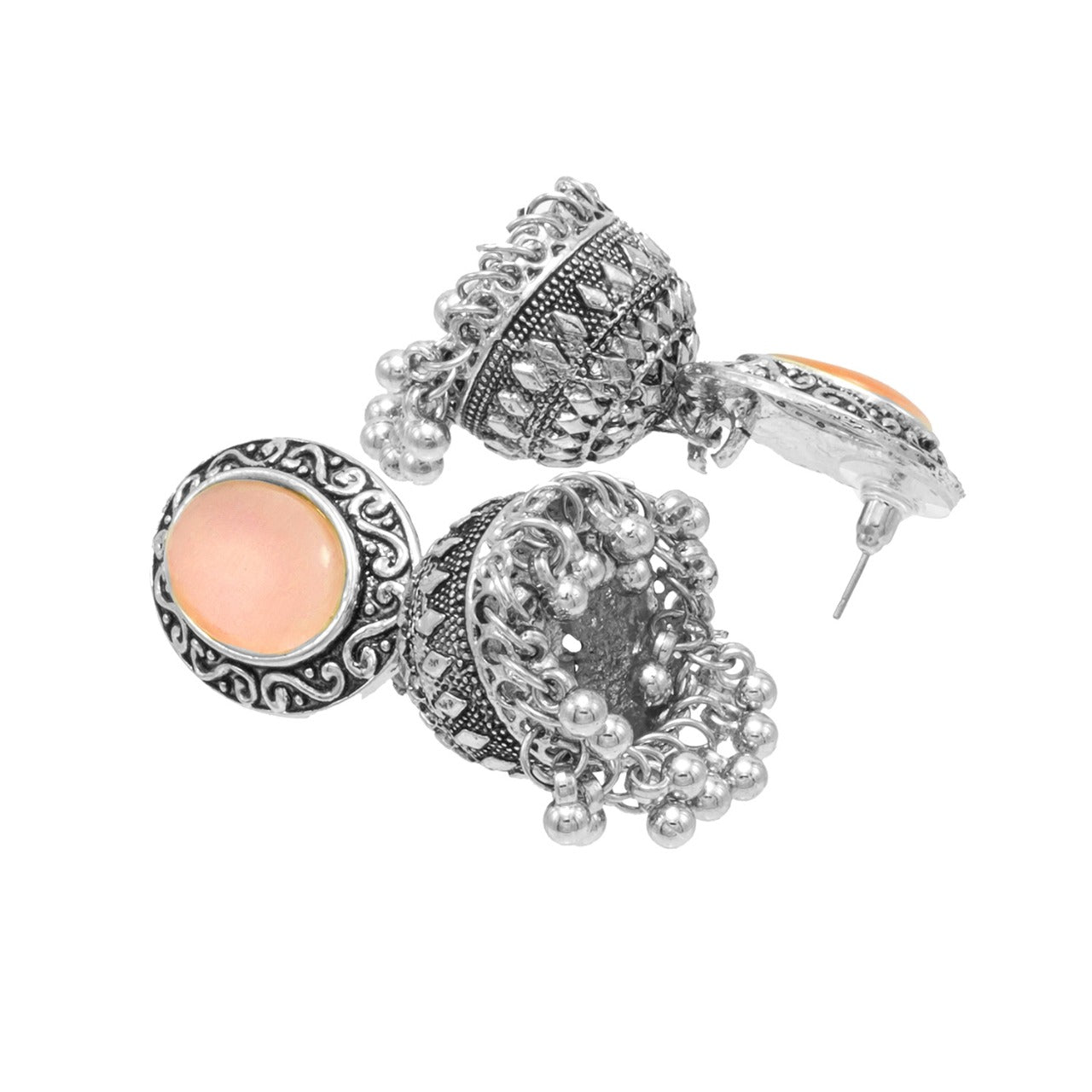 Oxidixed Antique Silver Plated CZ, Studded Medium Jhumki with Pearl Earring For Women (SJE_292_D2_PH)