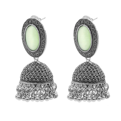 Oxidixed Antique Silver Plated CZ, Studded Medium Jhumki with Pearl Earring For Women (SJE_292_D3_LG)