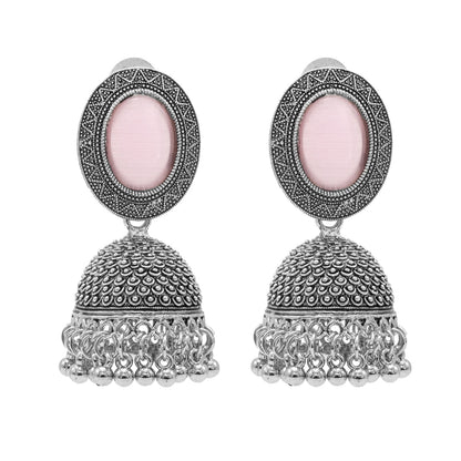 Oxidixed Antique Silver Plated CZ, Studded Medium Jhumki with Pearl Earring For Women (SJE_292_D3_LP)