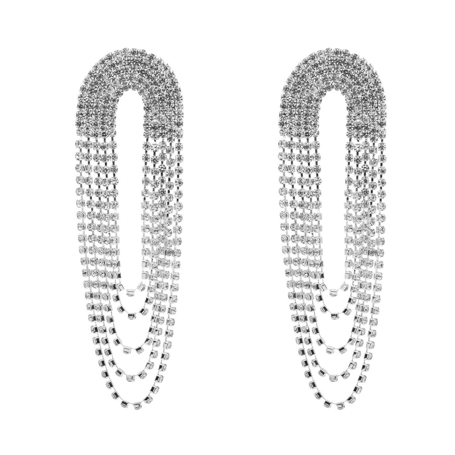 Crystal And Ad Silver Plated Fancy Western Style Cocktail Chandelier Long Earrings For Women (SJE_294_S)