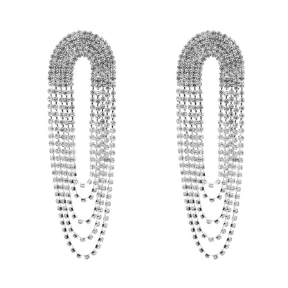 Crystal And Ad Silver Plated Fancy Western Style Cocktail Chandelier Long Earrings For Women (SJE_294_S)