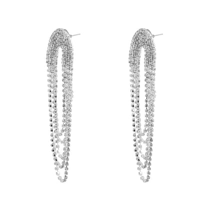 Crystal And Ad Silver Plated Fancy Western Style Cocktail Chandelier Long Earrings For Women (SJE_294_S)