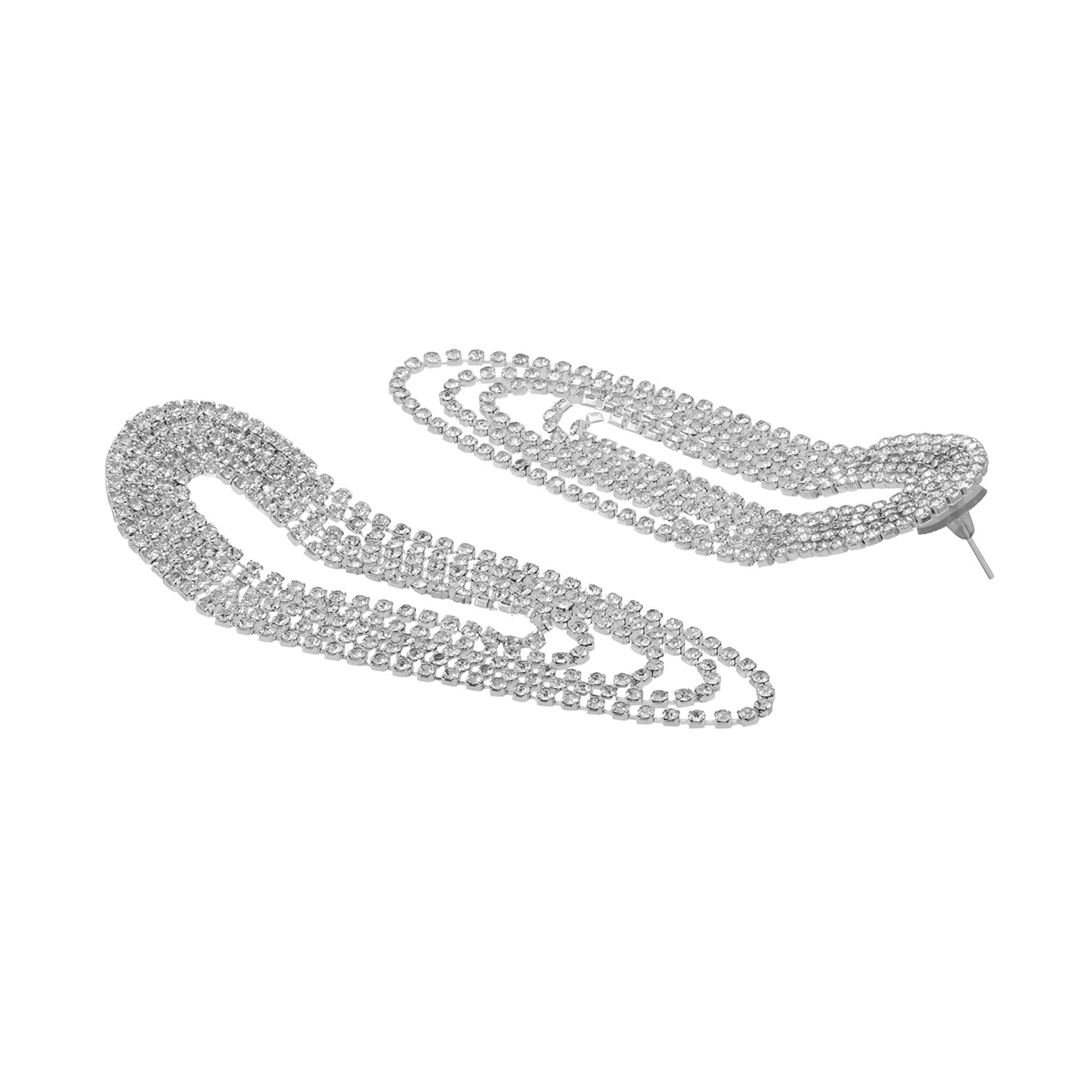 Crystal And Ad Silver Plated Fancy Western Style Cocktail Chandelier Long Earrings For Women (SJE_294_S)