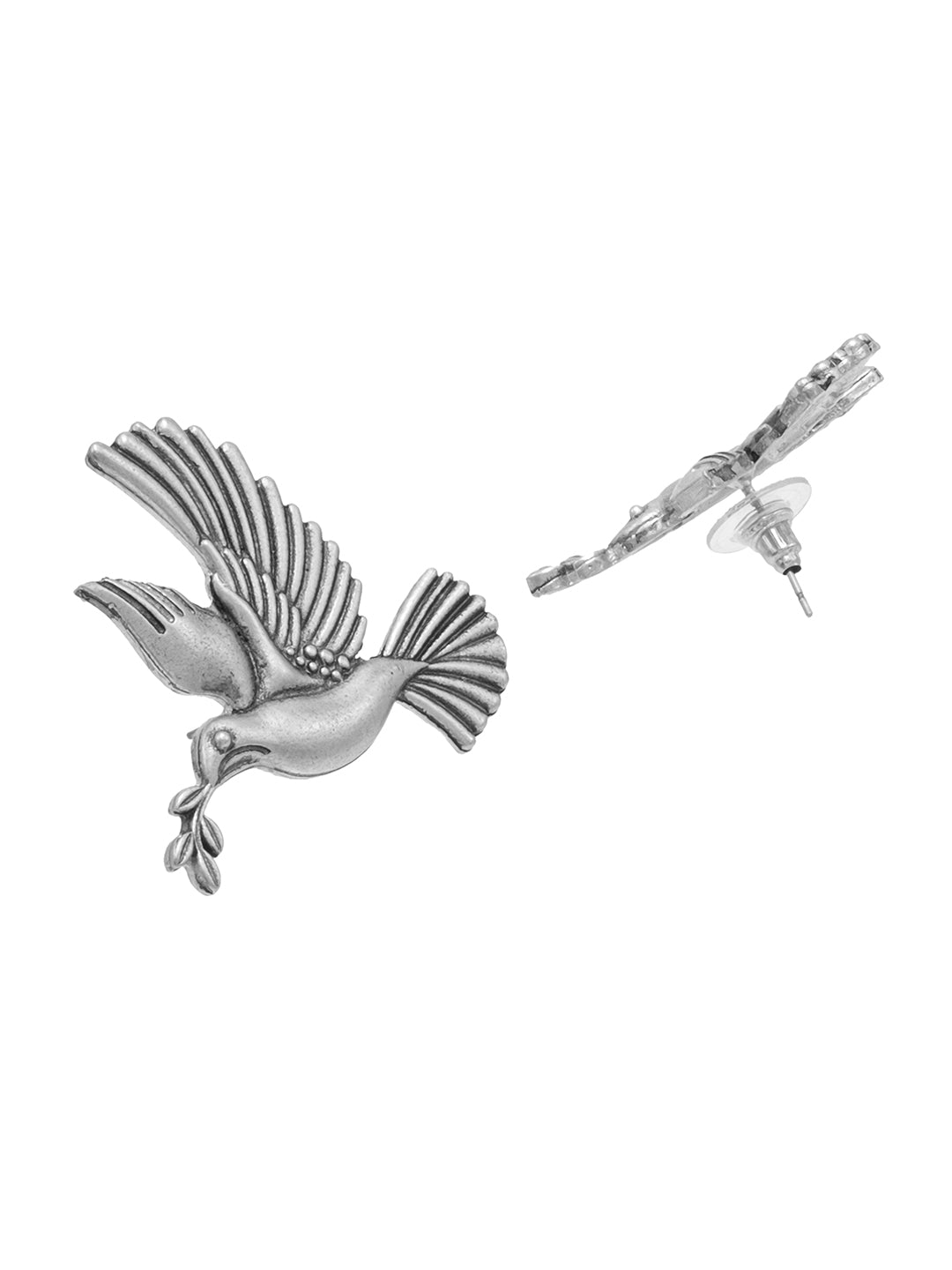 Antique Silver Plated Traditional Floral Bird Design with Pearls Drop Medium Earrings for Women (SJE_296)