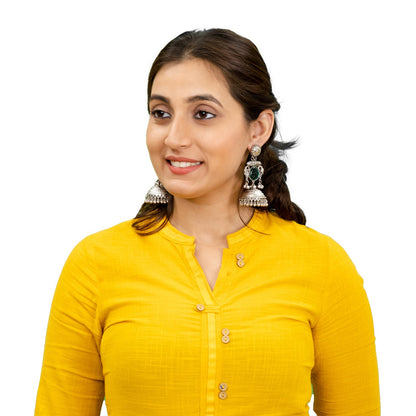 Traditional Indian Antique Oxidised Oxidized Silver CZ, Studded Drop Dangle Pearl Oversized Jhumka Jhumki Earrings for women (SJE_297_S_G)