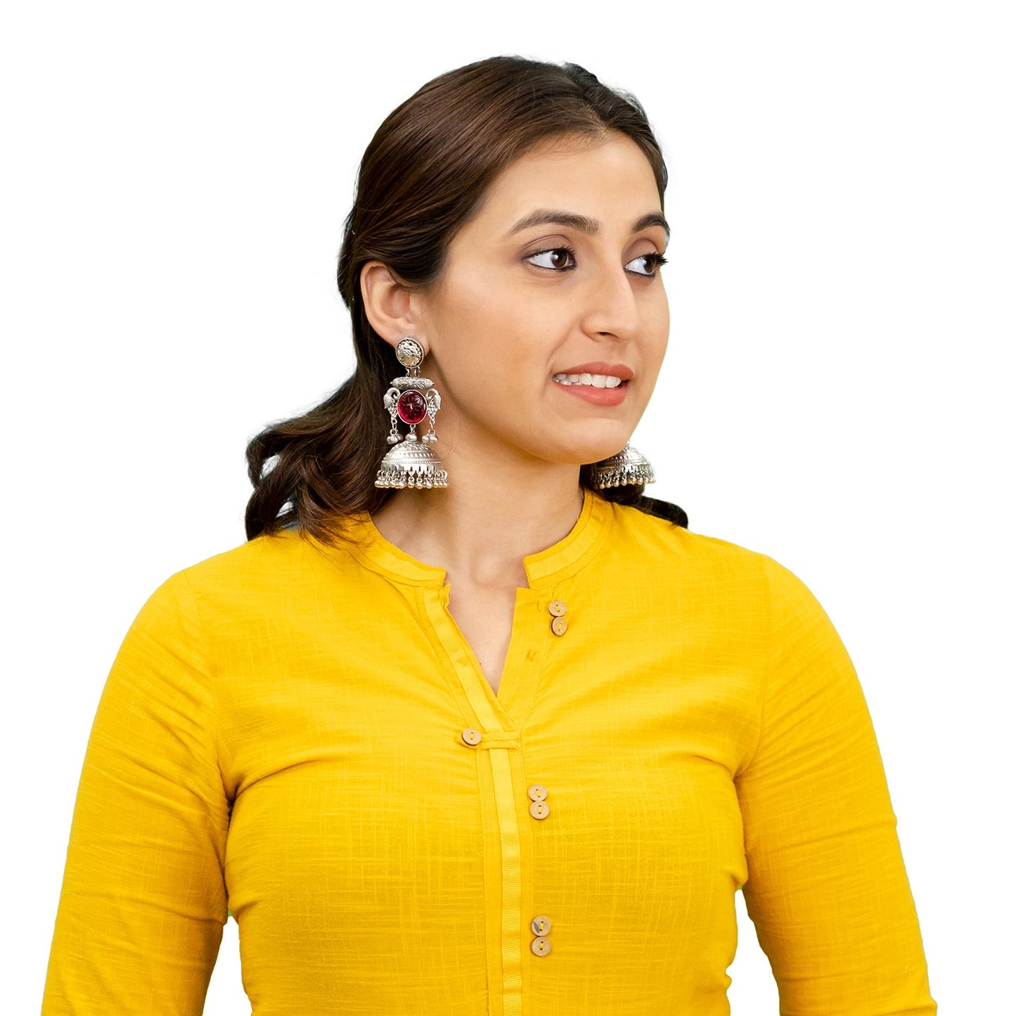 Traditional Indian Antique Oxidised Oxidized Silver CZ, Studded Drop Dangle Pearl Oversized Jhumka Jhumki Earrings for women (SJE_297_S_M)