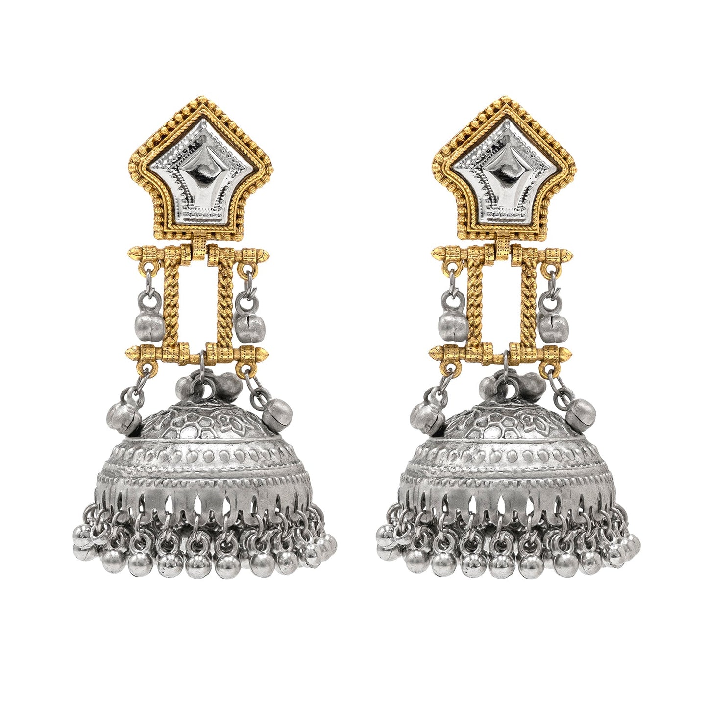 Traditional Indian Dual Tone Plated CZ, Studded Drop Dangle Pearl Oversized Jhumka Jhumki Earrings for women (SJE_300_S)