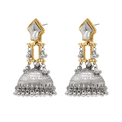 Traditional Indian Dual Tone Plated CZ, Studded Drop Dangle Pearl Oversized Jhumka Jhumki Earrings for women (SJE_300_S)
