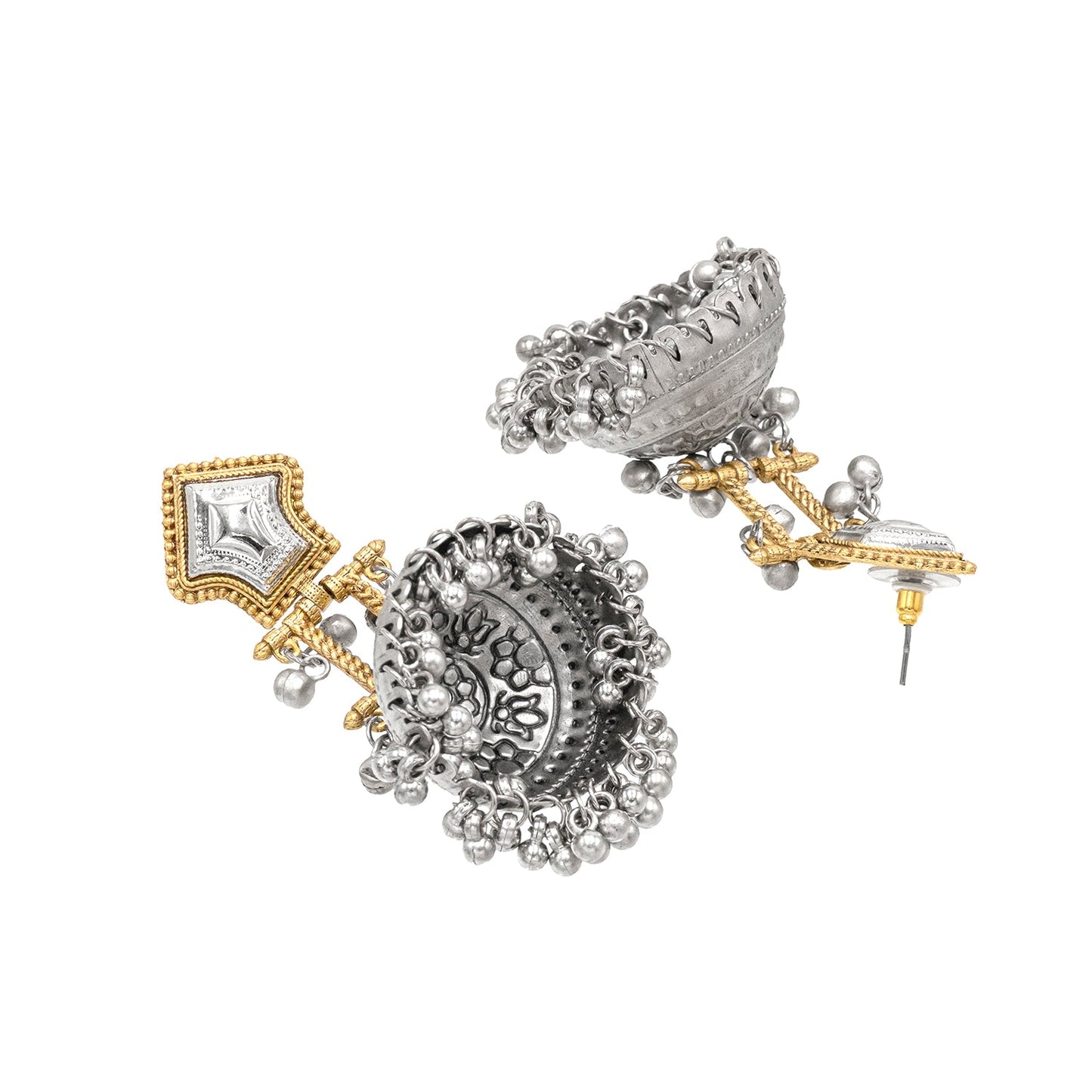 Traditional Indian Dual Tone Plated CZ, Studded Drop Dangle Pearl Oversized Jhumka Jhumki Earrings for women (SJE_300_S)