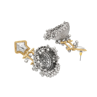 Traditional Indian Dual Tone Plated CZ, Studded Drop Dangle Pearl Oversized Jhumka Jhumki Earrings for women (SJE_300_S)