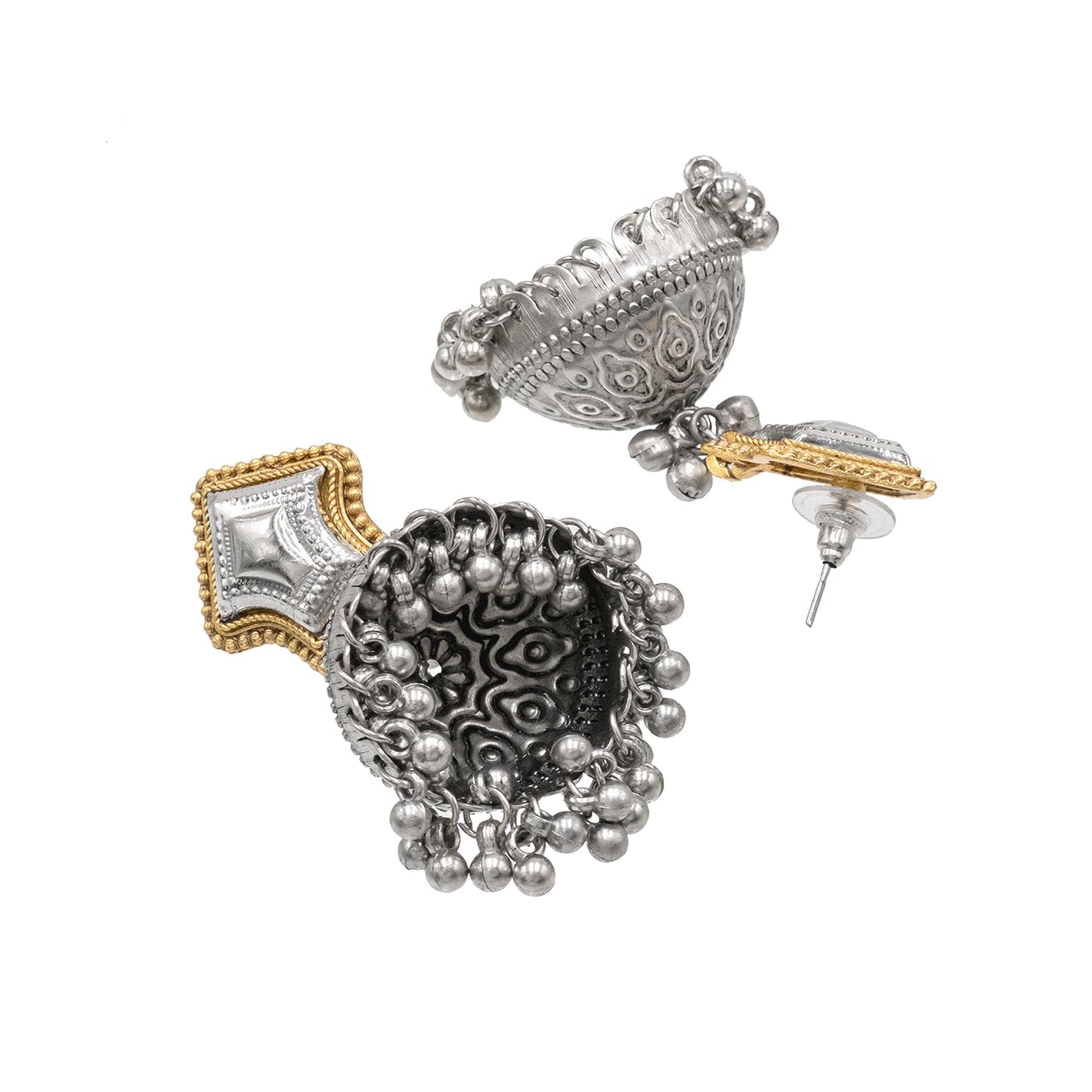 Traditional Indian Dual Tone Plated CZ, Studded Drop Dangle Pearl Oversized Jhumka Jhumki Earrings for women (SJE_302_S)