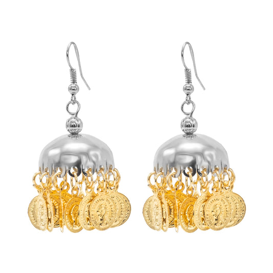 Traditional Indian Two Tone Plated , Drop Small Size Jhumka with Vintage Coin hangings for women (SJE_304_G.S)