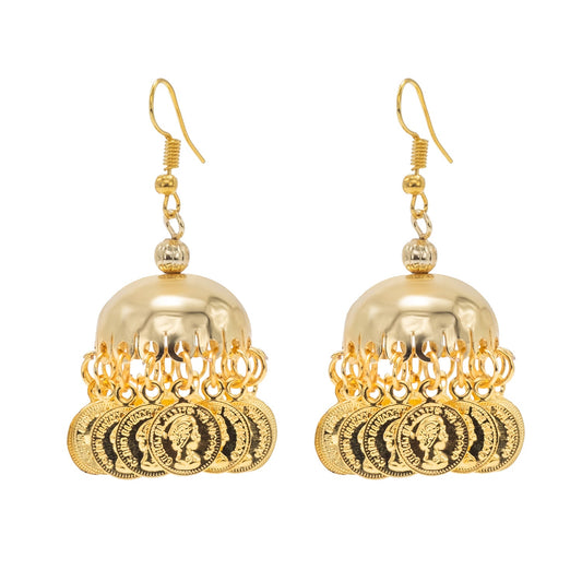 Traditional Indian Gold Plated , Drop Small Size Jhumka with Vintage Coin hangings for women (SJE_304_G)