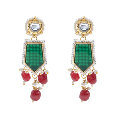 Traditional Indian Gold Plated AD, CZ, Crystal, Pearl, Medium Sized Partywear Drop Earrings for Women (SJE_305_G)