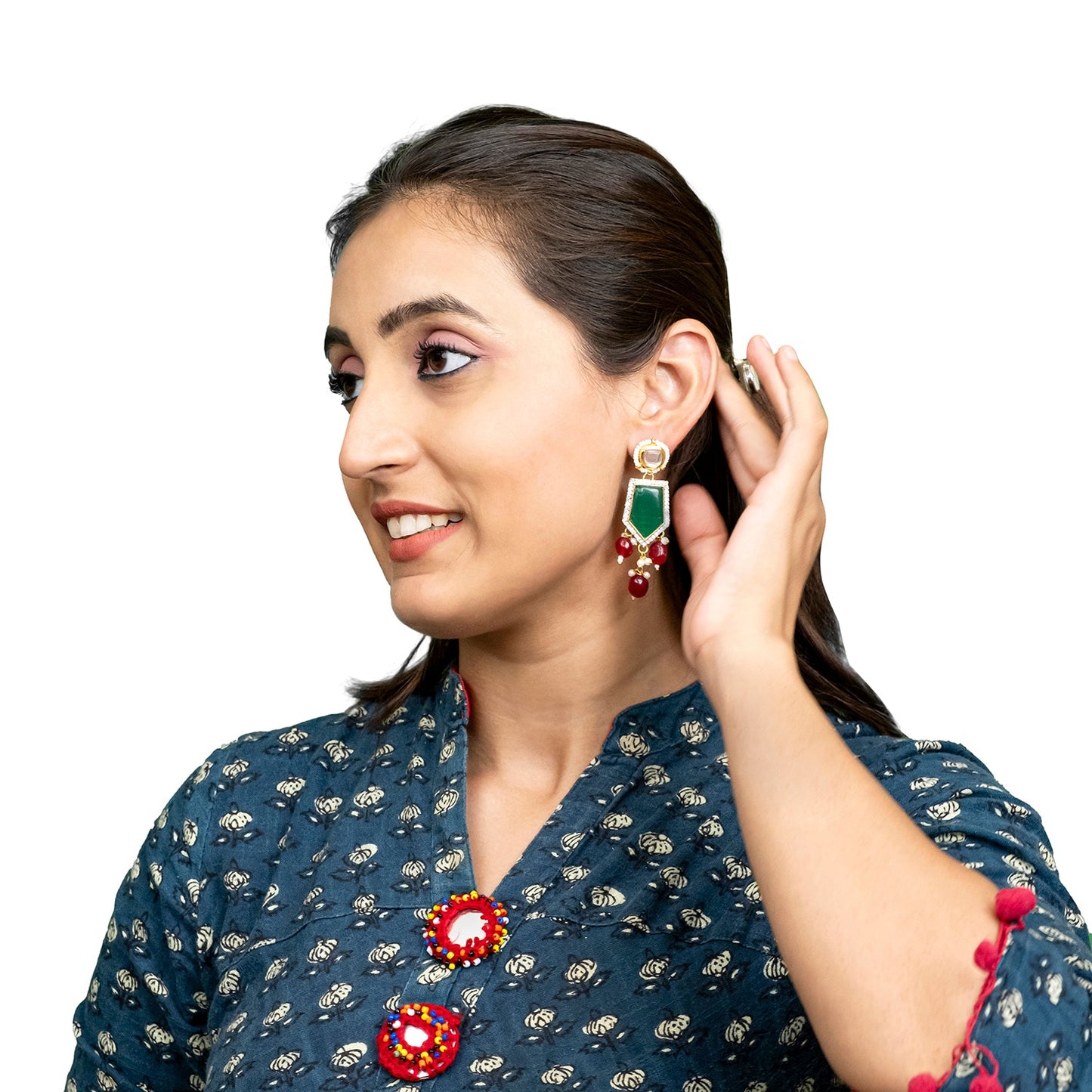 Traditional Indian Gold Plated AD, CZ, Crystal, Pearl, Medium Sized Partywear Drop Earrings for Women (SJE_305_G)