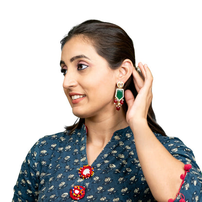 Traditional Indian Gold Plated AD, CZ, Crystal, Pearl, Medium Sized Partywear Drop Earrings for Women (SJE_305_G)